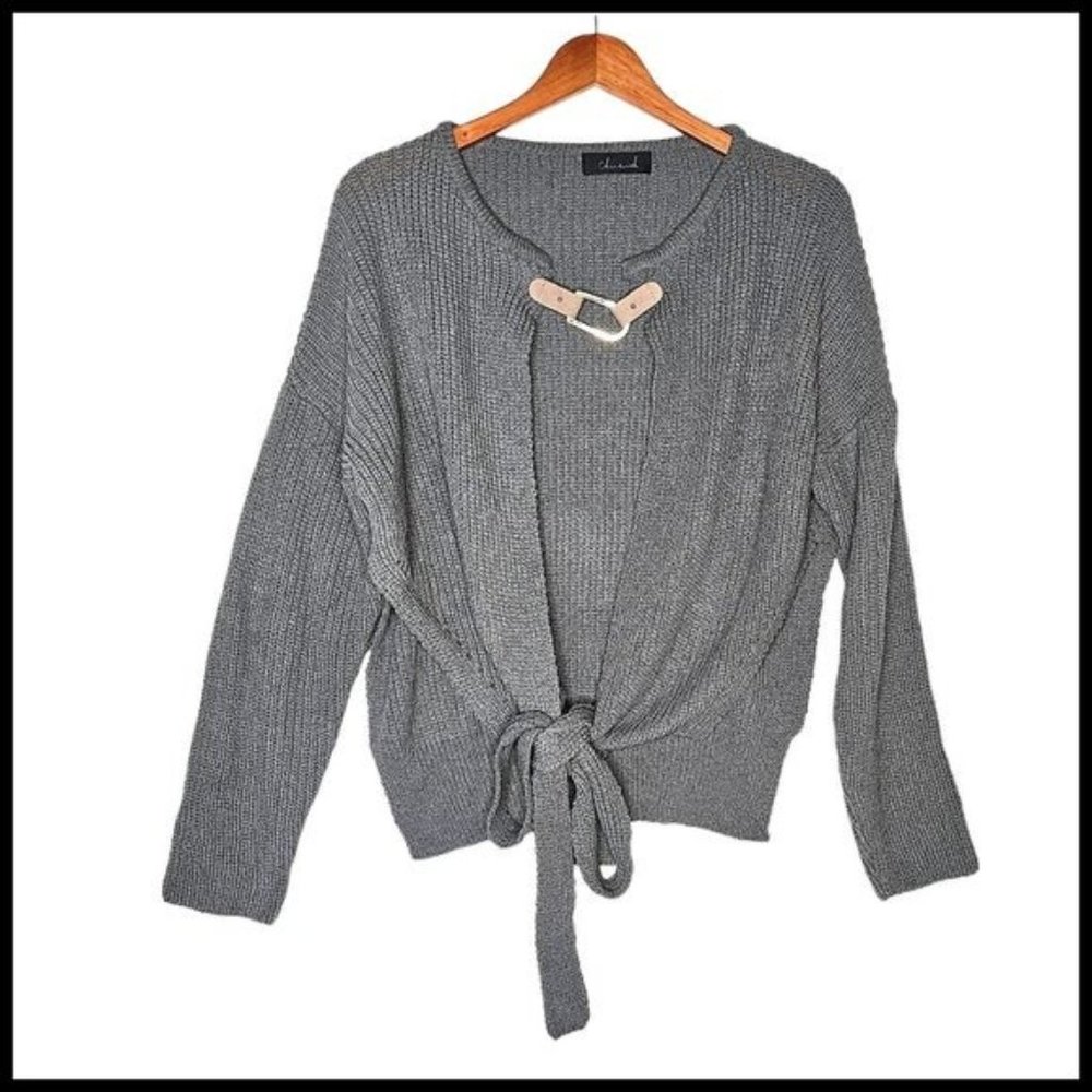 Chickwish Gray Tie Front Gray Cardigan Sweater M Medium